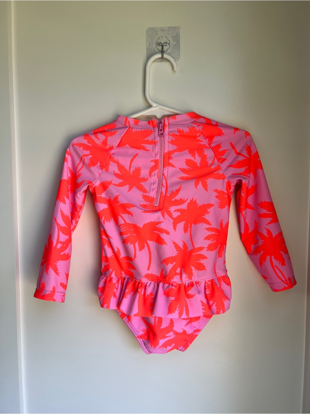 18 Month Bright Pink Palm Tree Long Sleeve Swimsuit One Piece Rash Guard 🌴☀️ - Picture 3 of 3